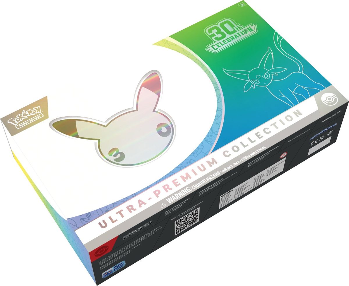 30th Celebration Ultra-Premium Collection — Day (Pikachu ex & Espeon ex) sealed English Pokémon TCG product photographed on a plain background