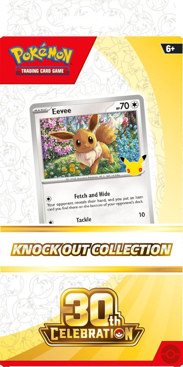 30th Celebration Knock Out Collection — Eevee sealed English Pokémon TCG product photographed on a plain background