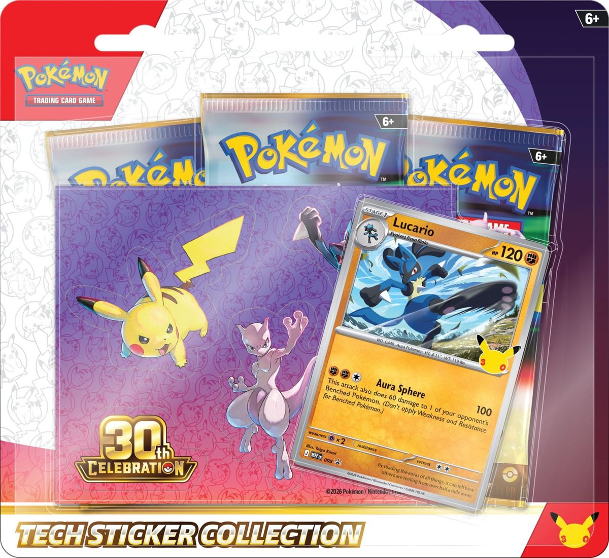 30th Celebration Tech Sticker Collection — Lucario sealed English Pokémon TCG product photographed on a plain background