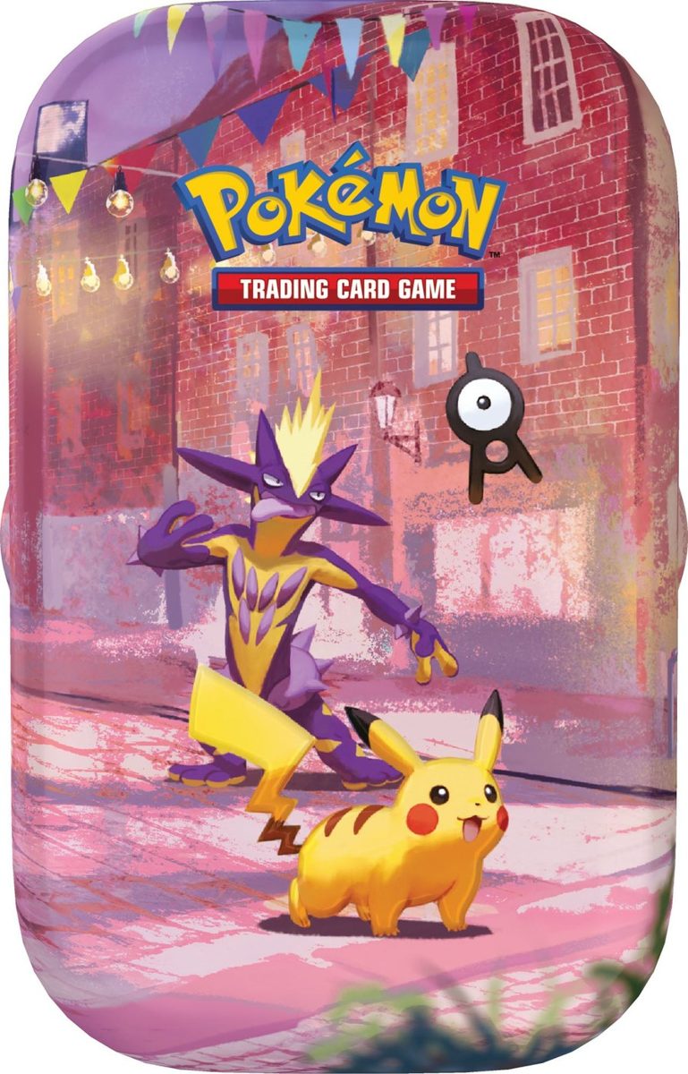 30th Celebration Mini Tin — Pikachu & Toxtricity sealed English Pokémon TCG product photographed on a plain background