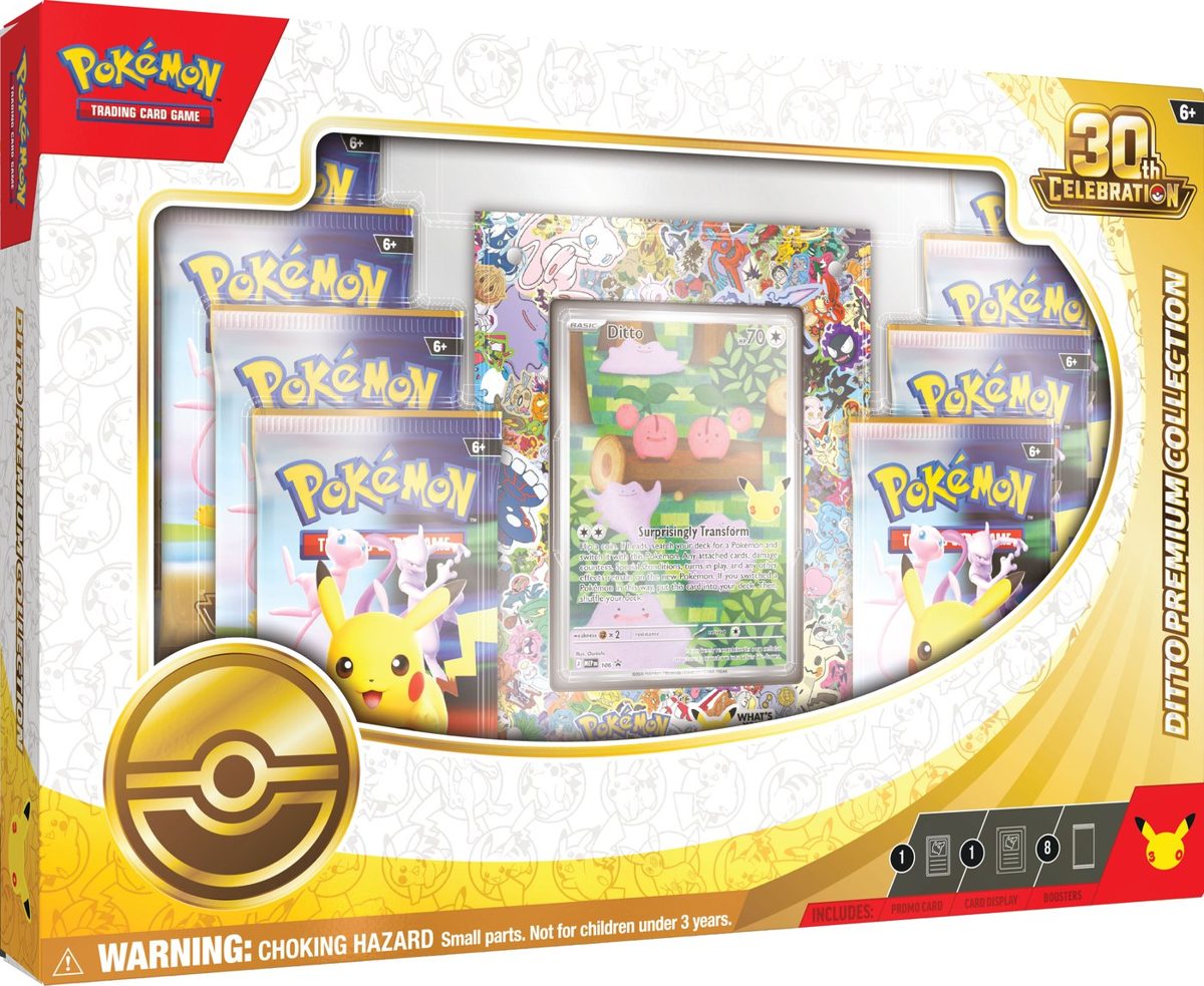 30th Celebration Ditto Premium Collection sealed English Pokémon TCG product photographed on a plain background