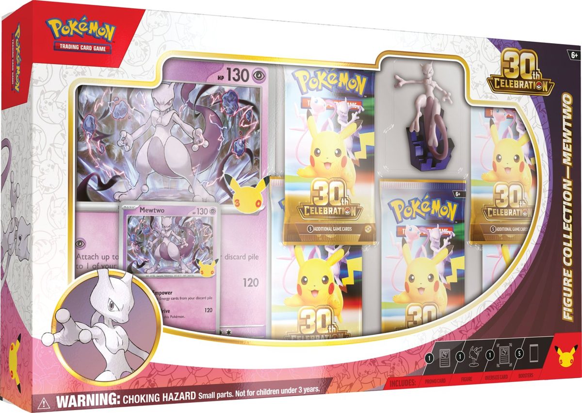 30th Celebration Figure Collection — Mewtwo sealed English Pokémon TCG product photographed on a plain background