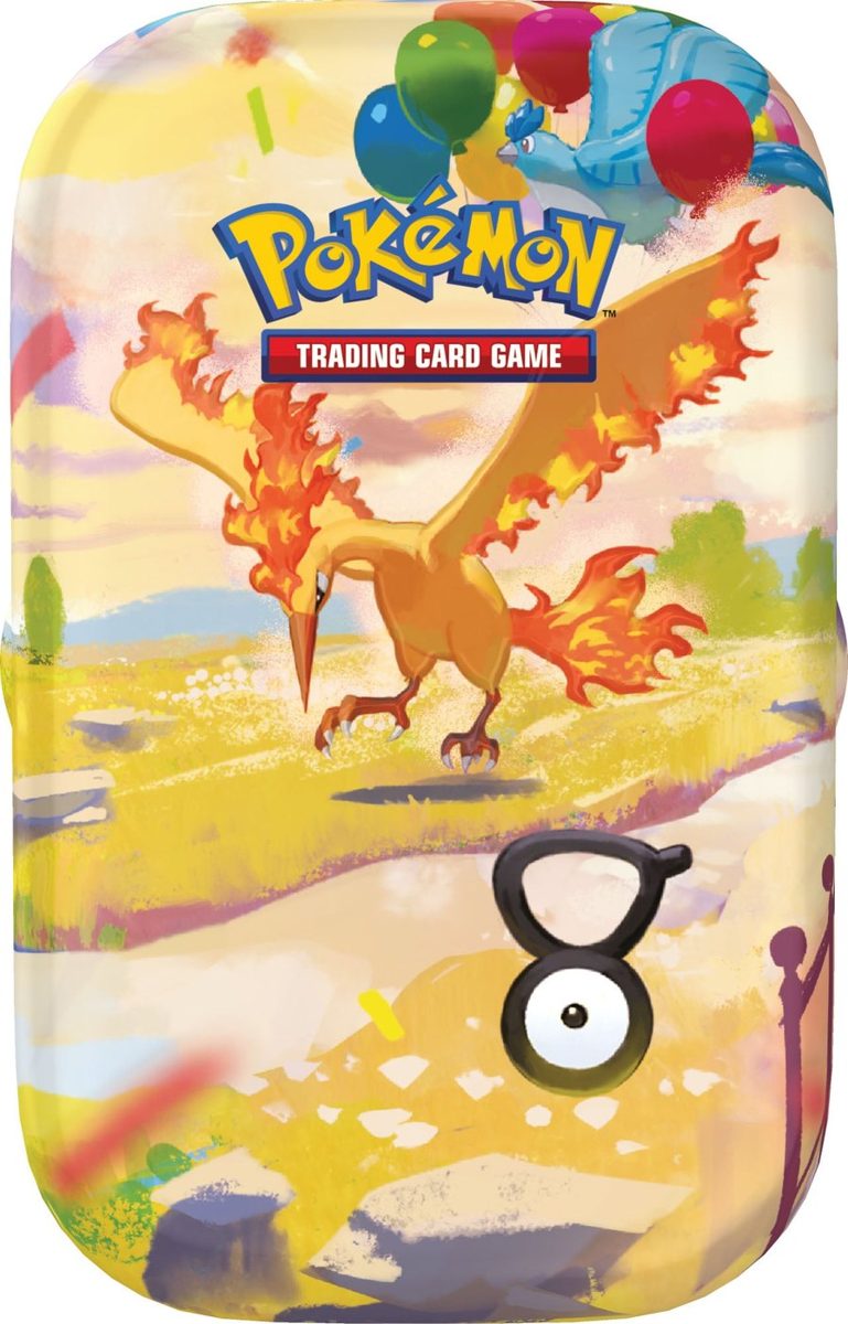 30th Celebration Mini Tin — Moltres & Articuno sealed English Pokémon TCG product photographed on a plain background