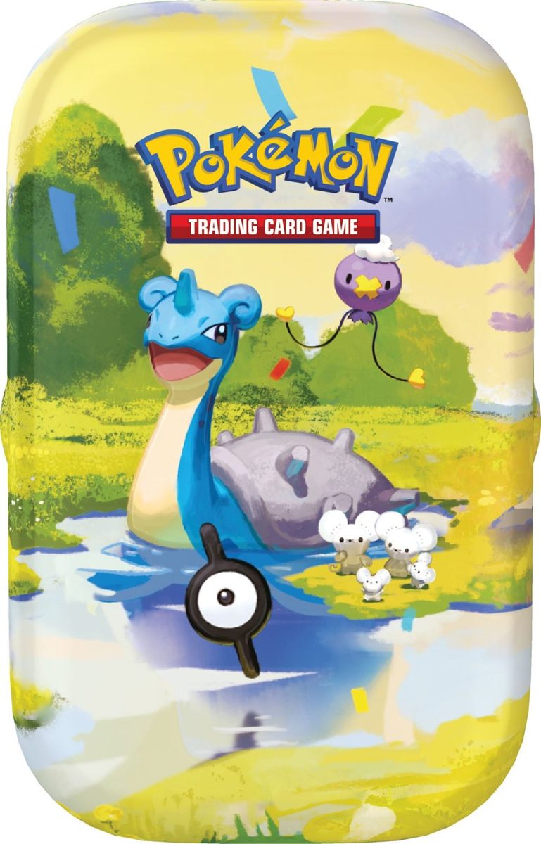30th Celebration Mini Tin — Lapras, Drifloon & Maushold sealed English Pokémon TCG product photographed on a plain background