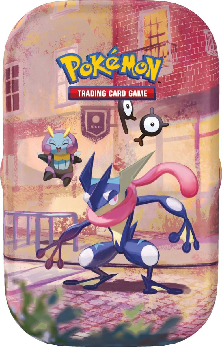 30th Celebration Mini Tin — Greninja & Illumise sealed English Pokémon TCG product photographed on a plain background