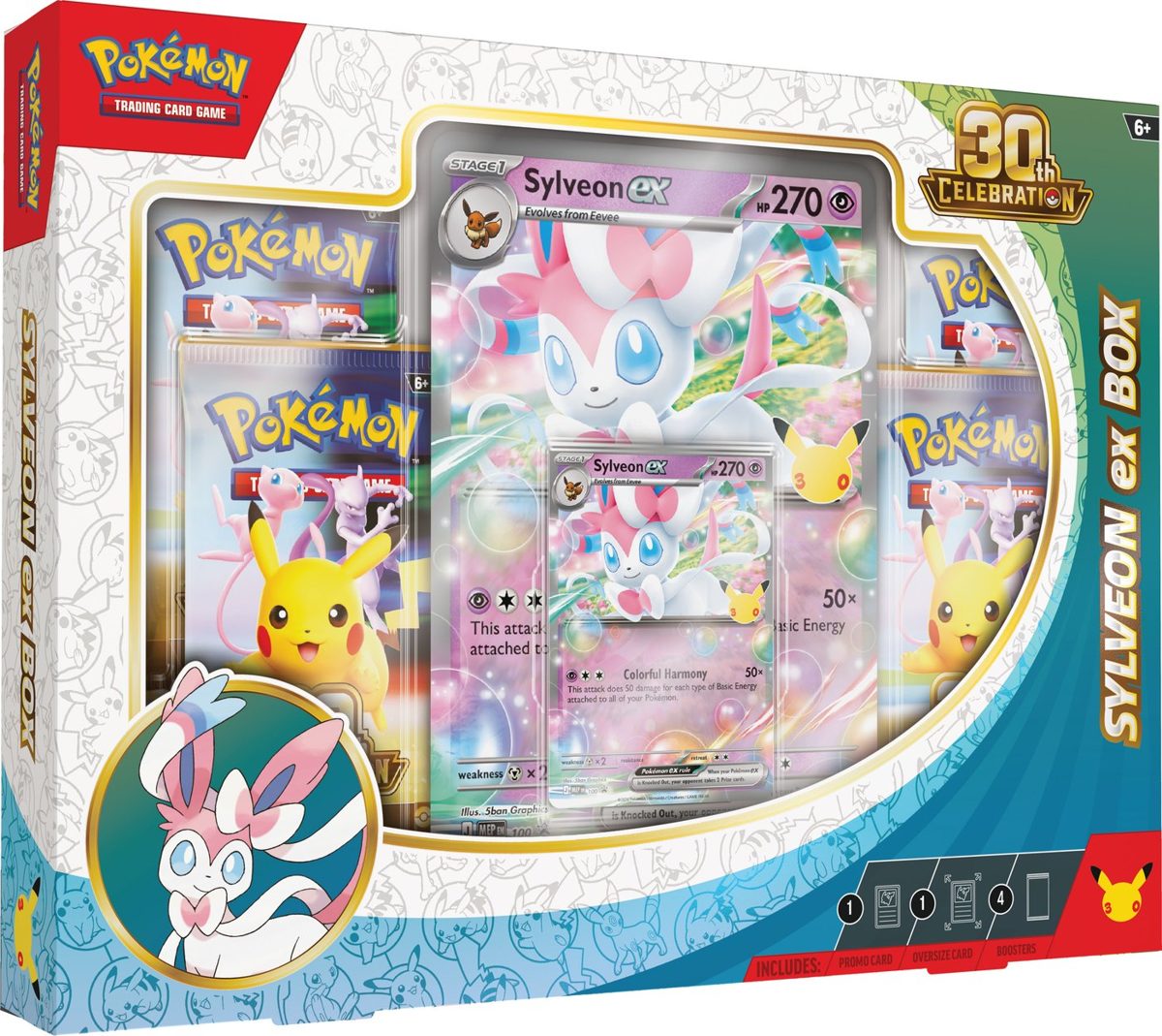 30th Celebration Pokémon ex Box — Sylveon ex sealed English Pokémon TCG product photographed on a plain background